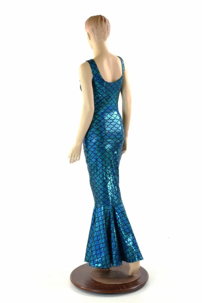 Turquoise Dragon Scale Gown with Fishtail Hemline