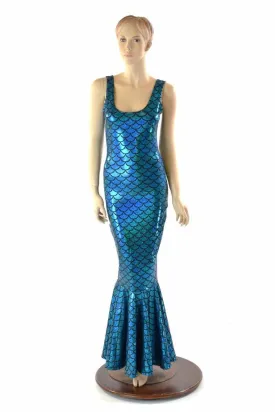 Turquoise Dragon Scale Gown with Fishtail Hemline