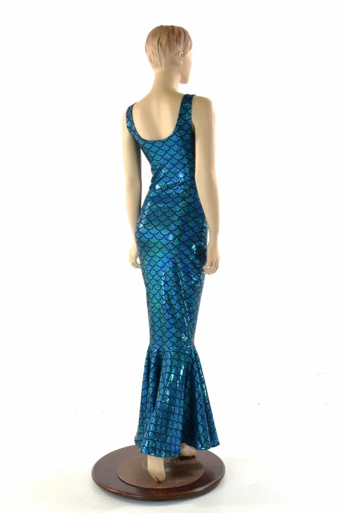 Turquoise Dragon Scale Gown with Fishtail Hemline
