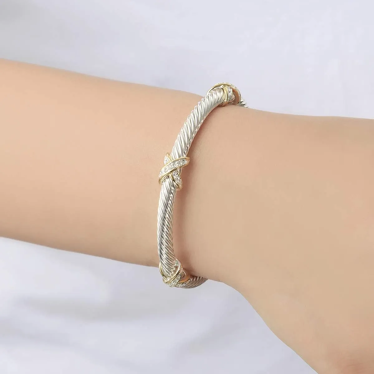 UNY Jewel Bracelet Designer Brand Inspired Women Jewelry 4.5mm Thin Twisted Cable Wire Bangle Gem Stone Christmas Day Gift