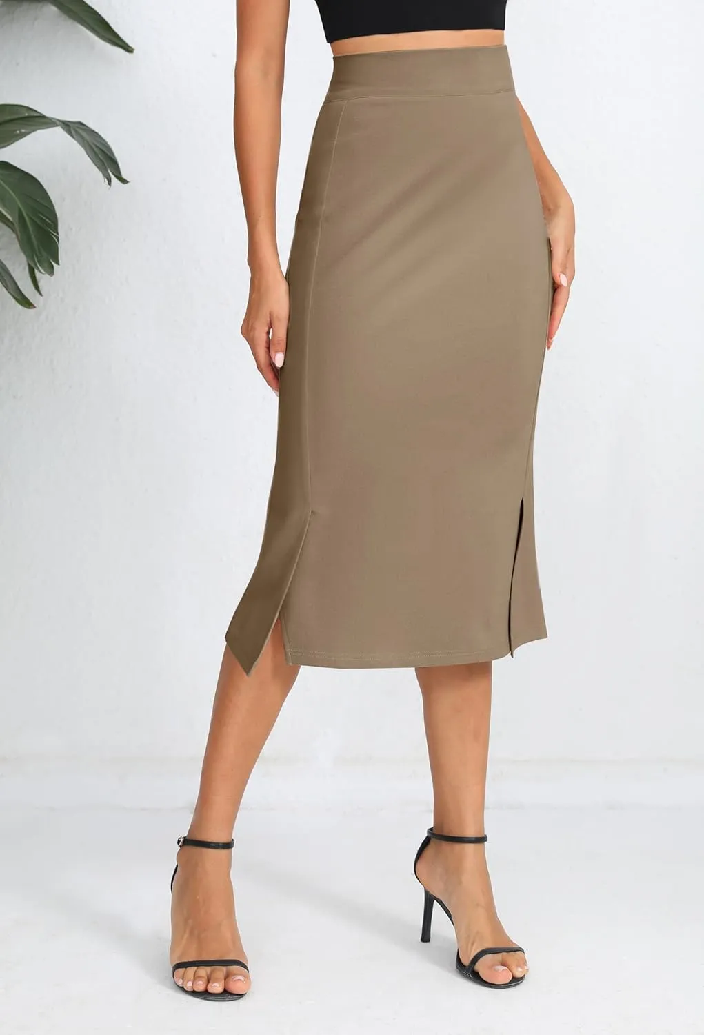 Urban CoCo Women's Stretch Office Fishtail Pencil Skirt High Waist Bodycon Midi Skirt with Slit