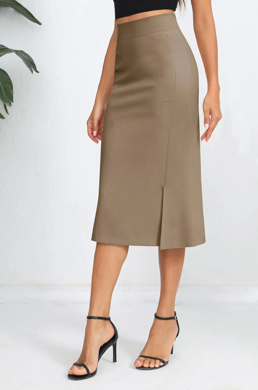 Urban CoCo Women's Stretch Office Fishtail Pencil Skirt High Waist Bodycon Midi Skirt with Slit