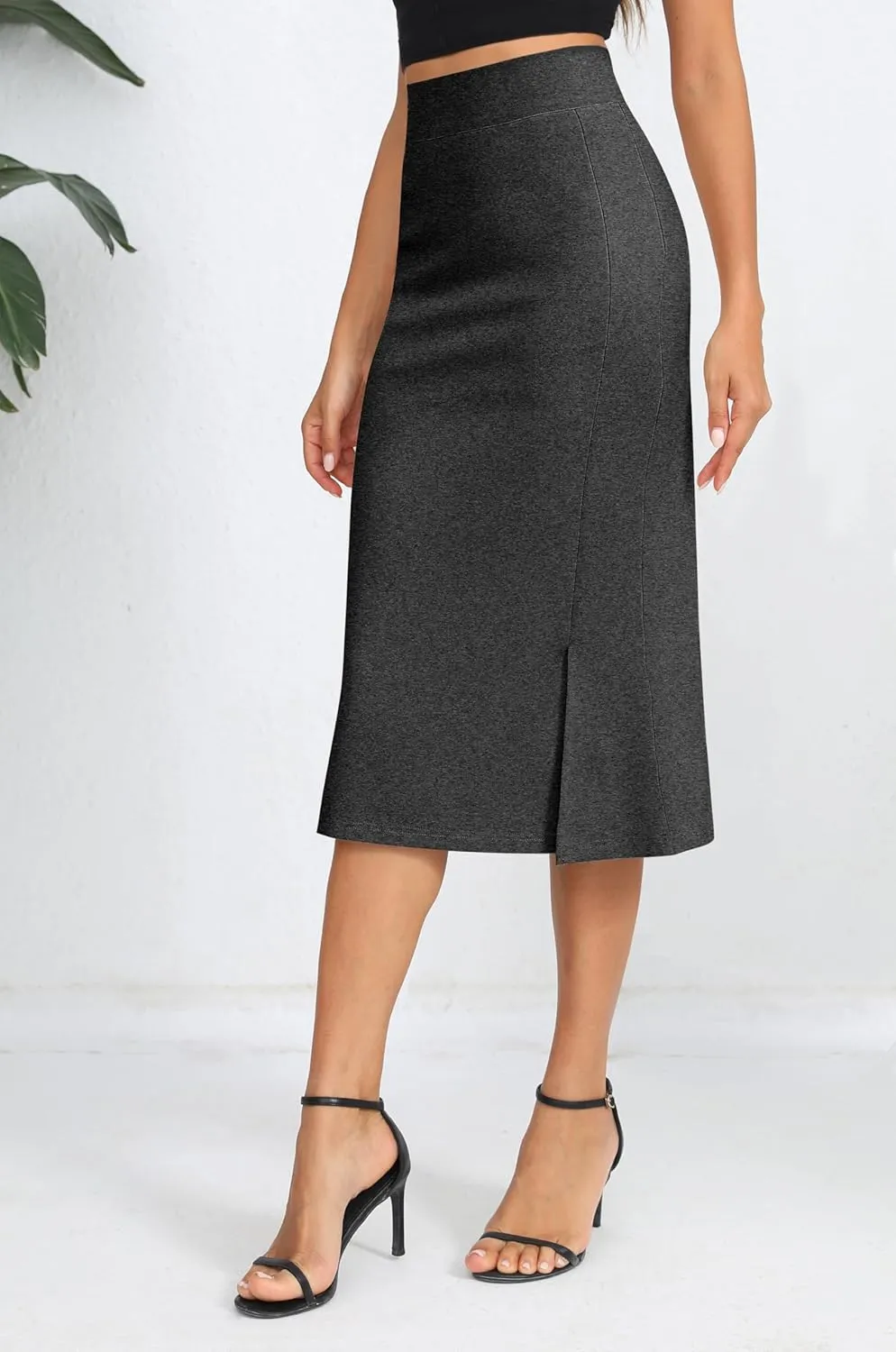Urban CoCo Women's Stretch Office Fishtail Pencil Skirt High Waist Bodycon Midi Skirt with Slit