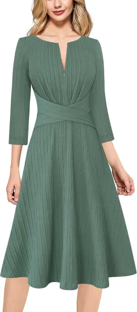 VFSHOW Womens Front Zipper Office Business Work Church Professional Front Zipper Knee Length A Line Fit and Flare Dress