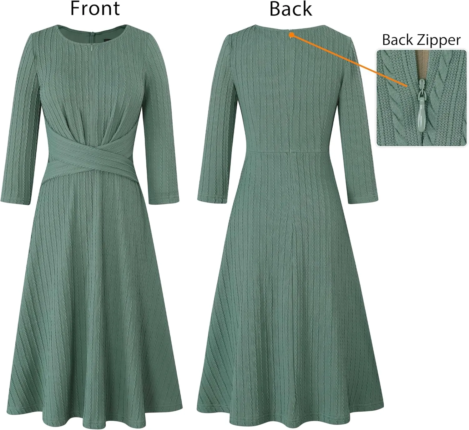 VFSHOW Womens Front Zipper Office Business Work Church Professional Front Zipper Knee Length A Line Fit and Flare Dress