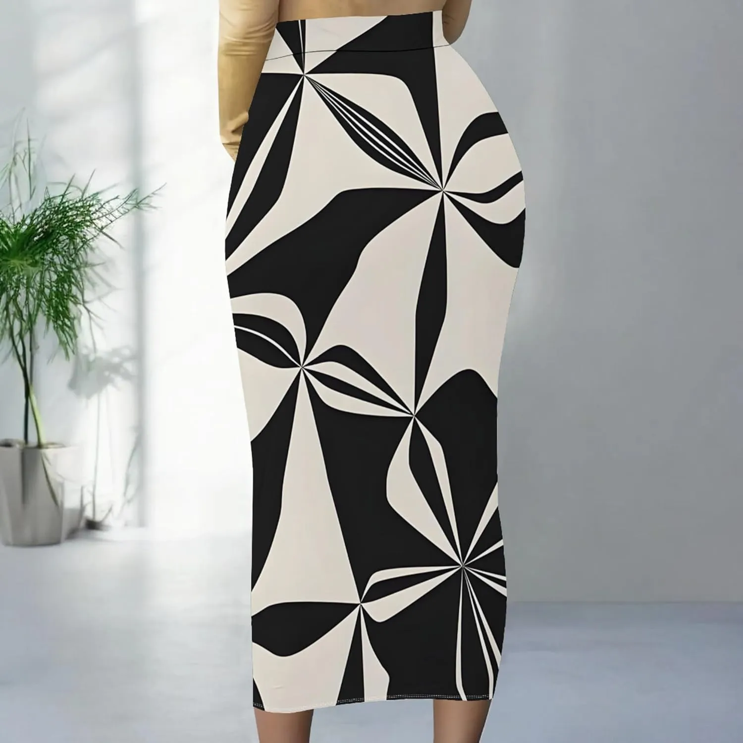 Women Bodycon Vintage Print Midi Skirt High Waist Sexy Pencil Skirt