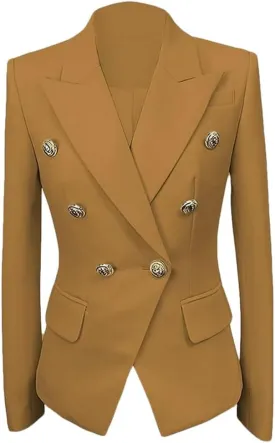 Womens Casual Double Breasted Blazer Jacket Notch Lapel Prom Party Coat Office Lady Jacket for Work Professional