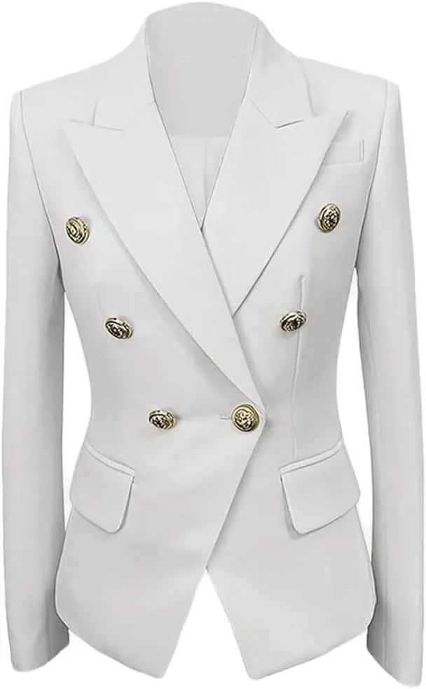 Womens Casual Double Breasted Blazer Jacket Notch Lapel Prom Party Coat Office Lady Jacket for Work Professional