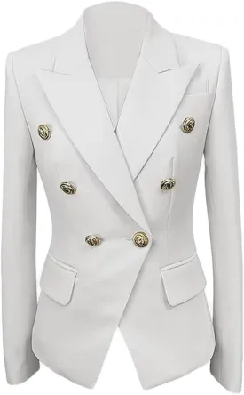 Womens Casual Double Breasted Blazer Jacket Notch Lapel Prom Party Coat Office Lady Jacket for Work Professional