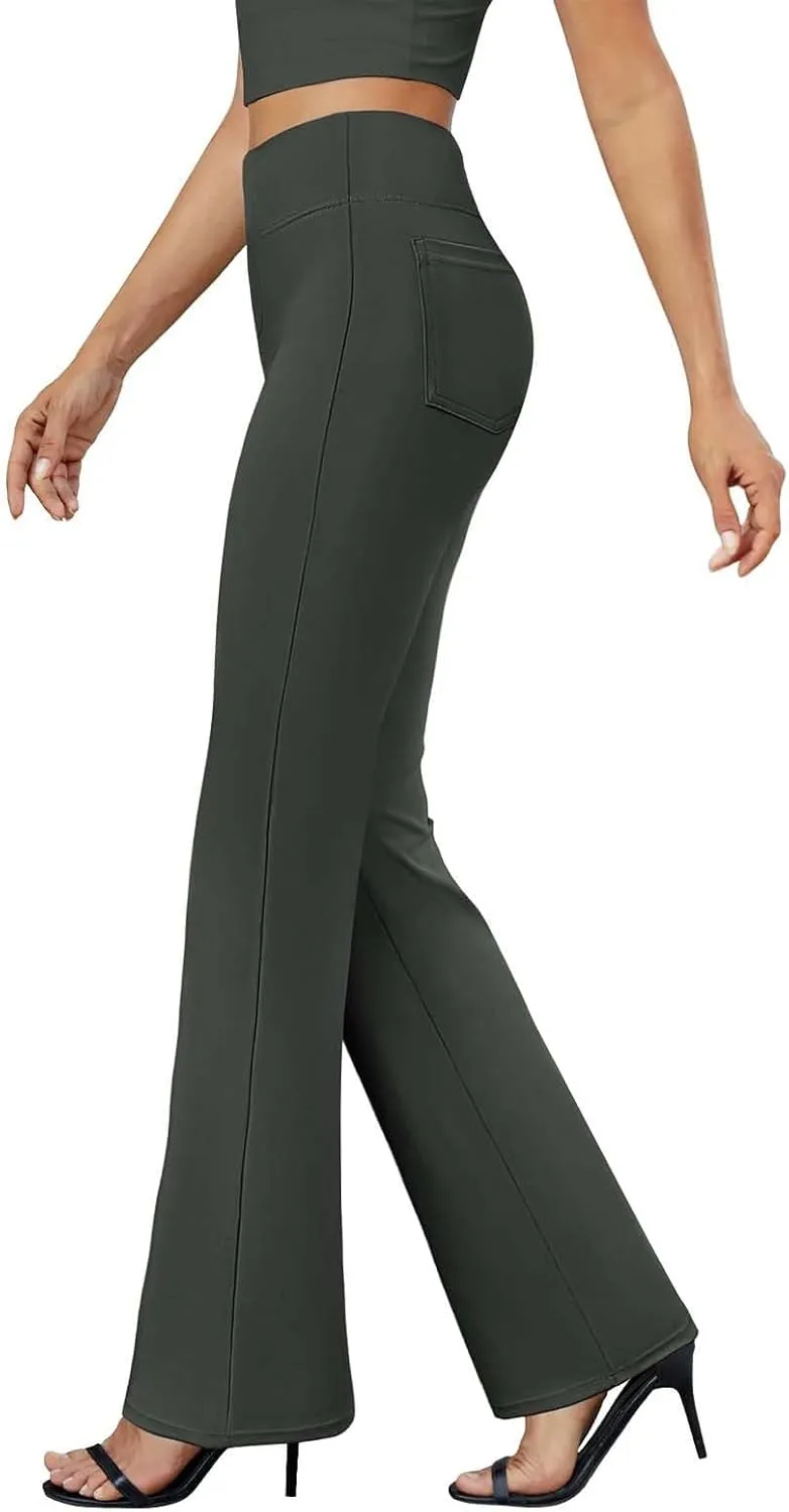 Womens Dress Pants High Wasited Bootcut Office Work Pants Soft Stretchy Trouser Style Yoga Pants with Pockets Slacks