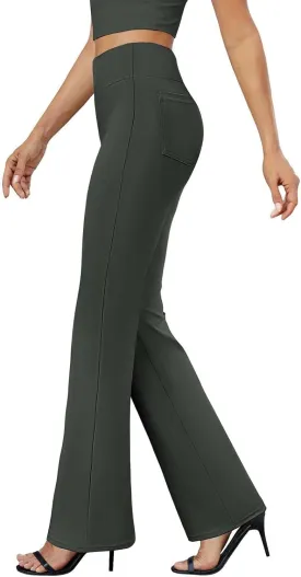 Womens Dress Pants High Wasited Bootcut Office Work Pants Soft Stretchy Trouser Style Yoga Pants with Pockets Slacks