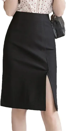 Women's High Waist Pencil Skirt  All-Match Slim Fit Vintage Casual Work Skirt with Slit Bodycon Midi Skirts Office