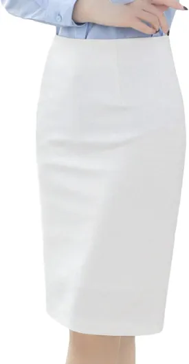 Women's Solid Knee Length Professional Pencil Office Skirt High Waisted Bodycon Cotton Linen Midi Work Dress