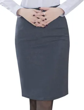 Women's Solid Knee Length Professional Pencil Office Skirt High Waisted Bodycon Cotton Linen Midi Work Dress