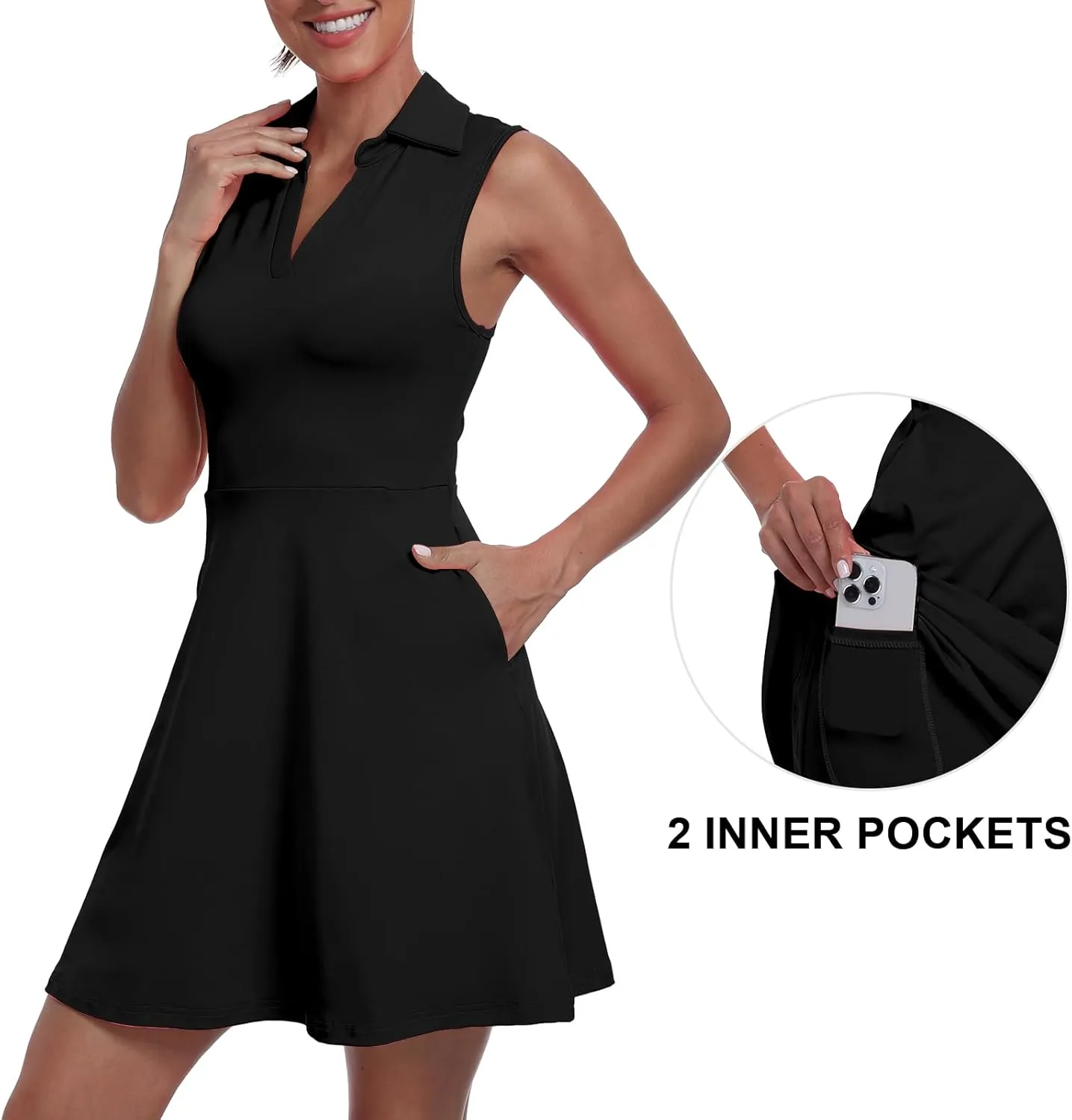 Womens Two Piece Tennis Golf Dress UPF 50  Active Athletic Exercise Sports Wear Dresses for Women with Pocket Separate Shorts