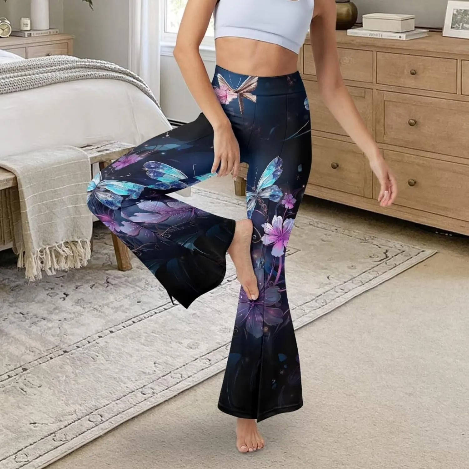 Women's Yoga Leggings Flared Yoga Pants, Casual High Waisted Tummy Control Butt Lifting Athletic Pants