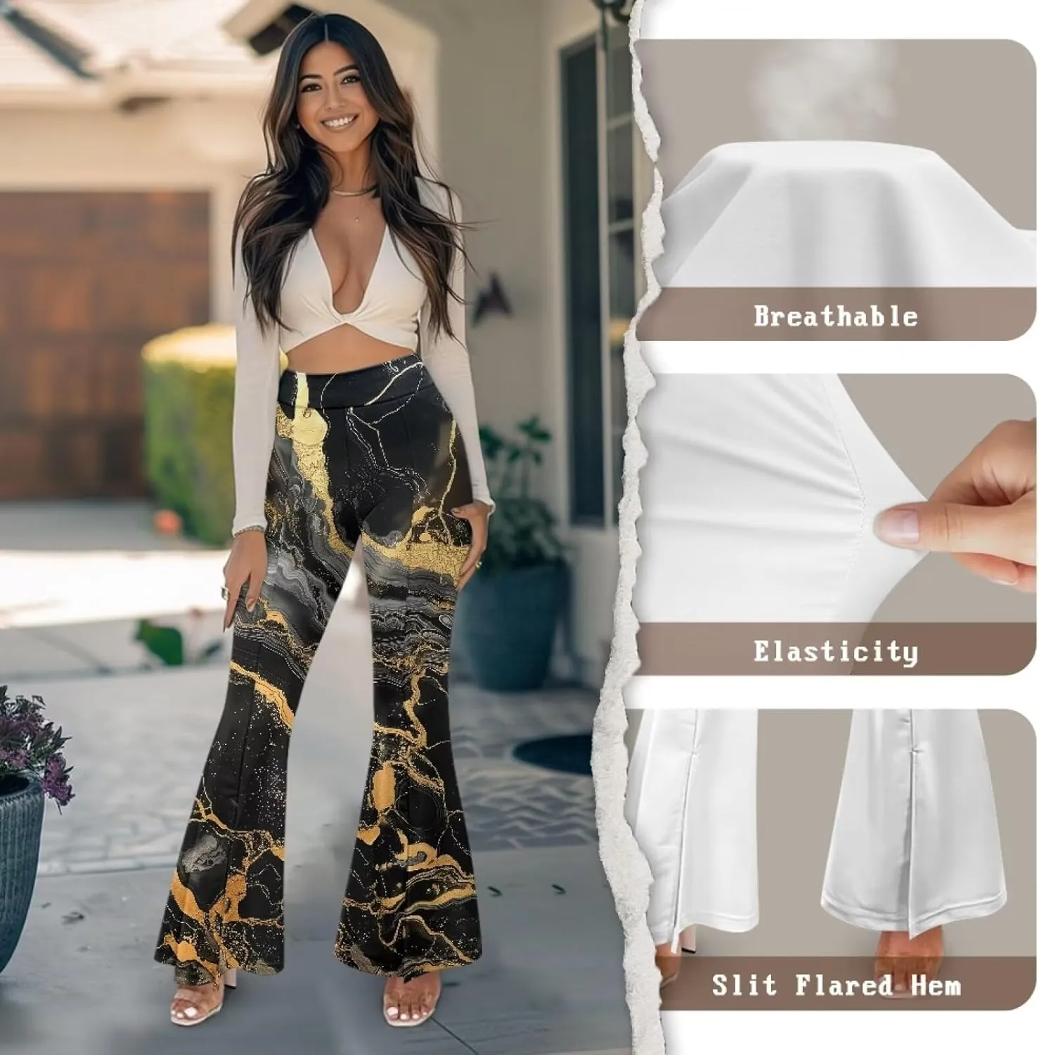Women's Yoga Leggings Flared Yoga Pants, Casual High Waisted Tummy Control Butt Lifting Athletic Pants