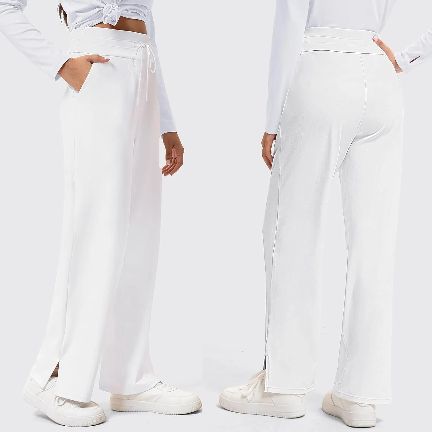 Yoga Pants Women Wide Leg Pants with Pockets Drawstring High Waist Stretch Dress Pants Lounge Sweatpants 29"/31"/33"