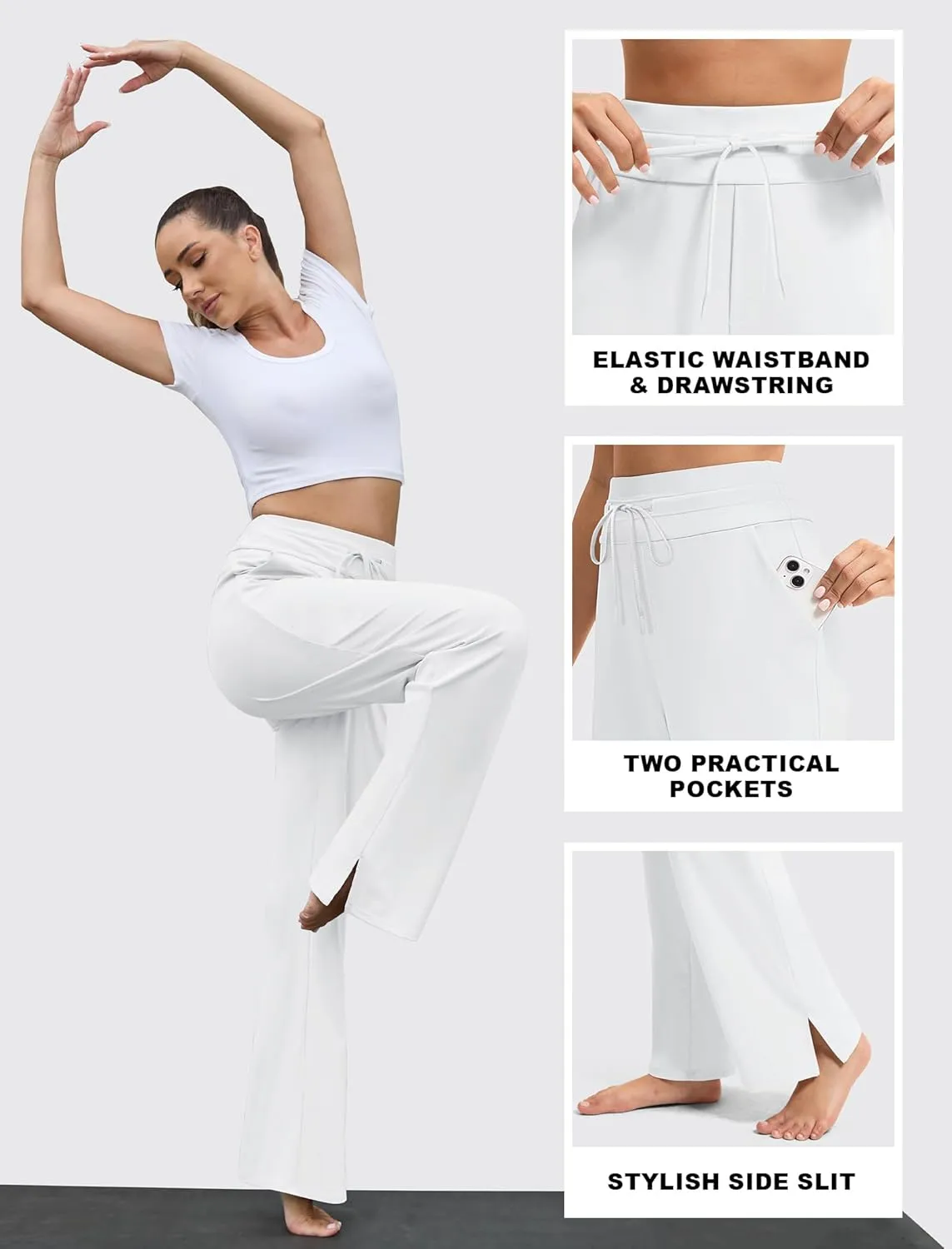 Yoga Pants Women Wide Leg Pants with Pockets Drawstring High Waist Stretch Dress Pants Lounge Sweatpants 29"/31"/33"