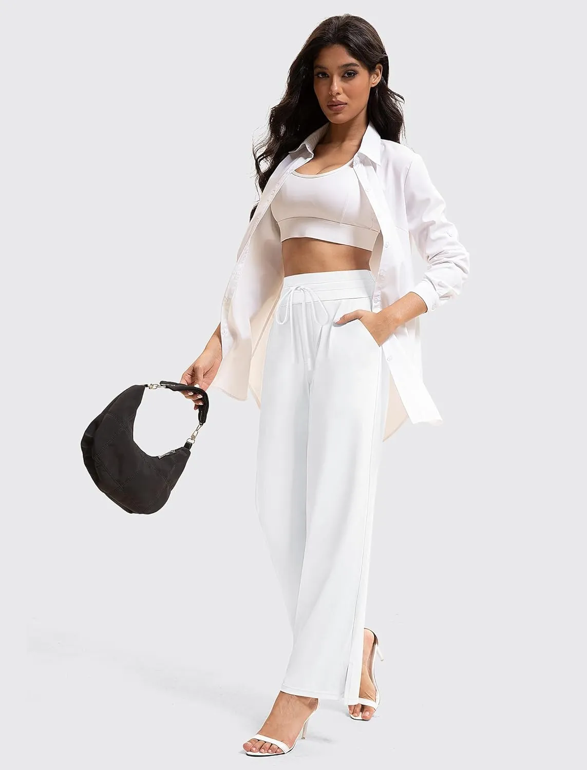 Yoga Pants Women Wide Leg Pants with Pockets Drawstring High Waist Stretch Dress Pants Lounge Sweatpants 29"/31"/33"